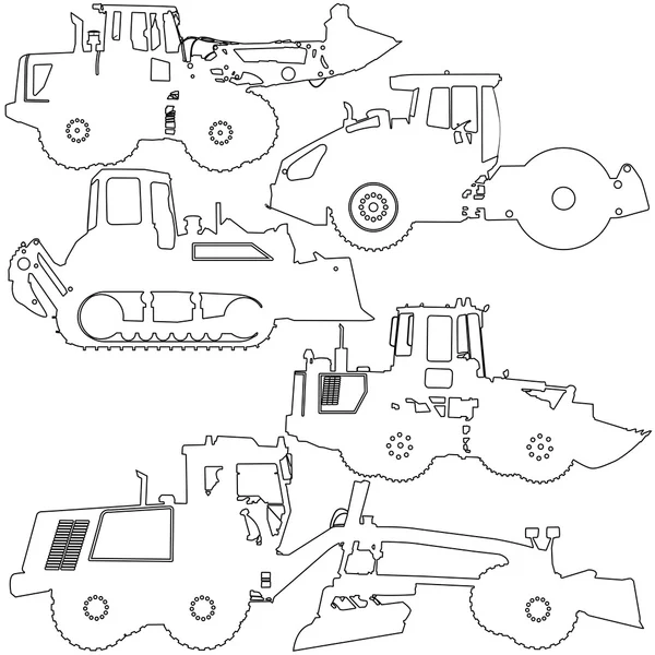 Establecer siluetas equipo de construcción de carreteras. Ilustración vectorial — Vector de stock