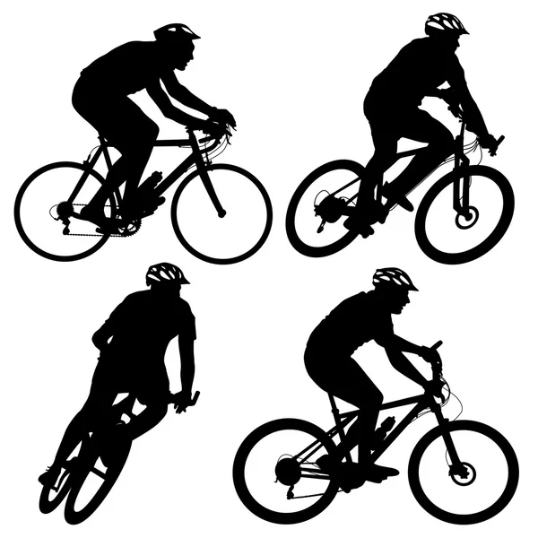 Definir silhueta de um ciclista masculino e feminino. vetor ilustratio — Vetor de Stock