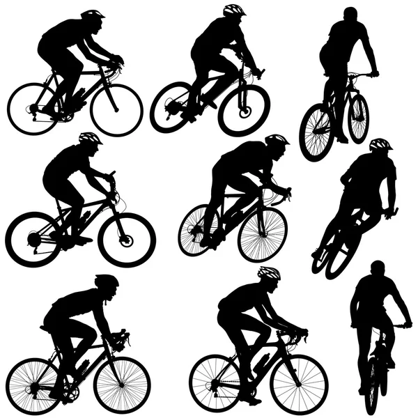 Ensemble silhouette d'un cycliste mâle et femelle. illustration vectorielle — Image vectorielle