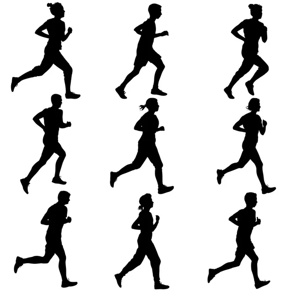 Set of silhouettes. Runners on sprint, men. vector illustration. — Stock Vector