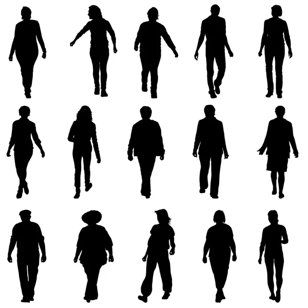 Schwarze Silhouetten schöner Männer und Frauen auf weißem Hintergrund — Stockvektor