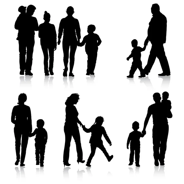 Zwarte silhouetten familie op witte achtergrond. Vector illustratio — Stockvector