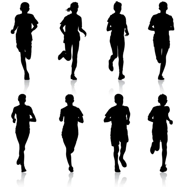 Set of silhouettes. Runners on sprint, men. vector illustration. — Stock Vector