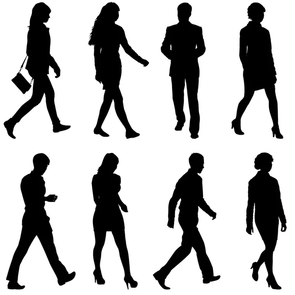 Silhouettes noires de beaux hommes et femmes sur blanc — Image vectorielle