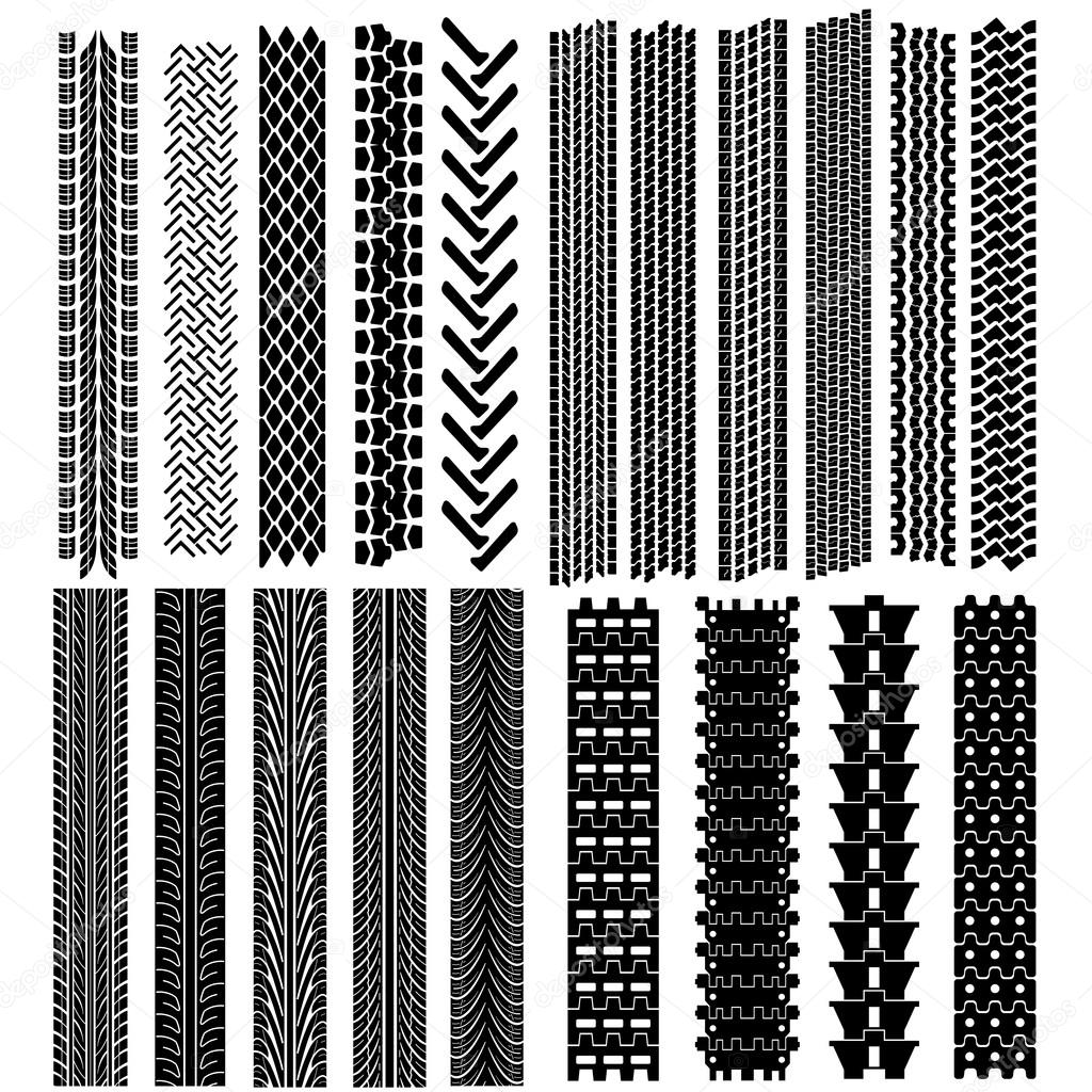 Set of detailed tire prints, vector illustration