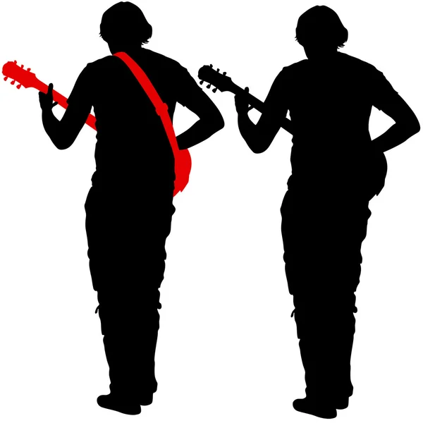 El músico de silueta toca la guitarra. Ilustración vectorial — Vector de stock