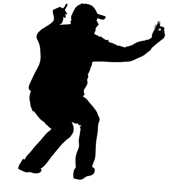 Silhuetas homem tomando selfie com smartphone no fundo branco. Ilustração vetorial — Vetor de Stock