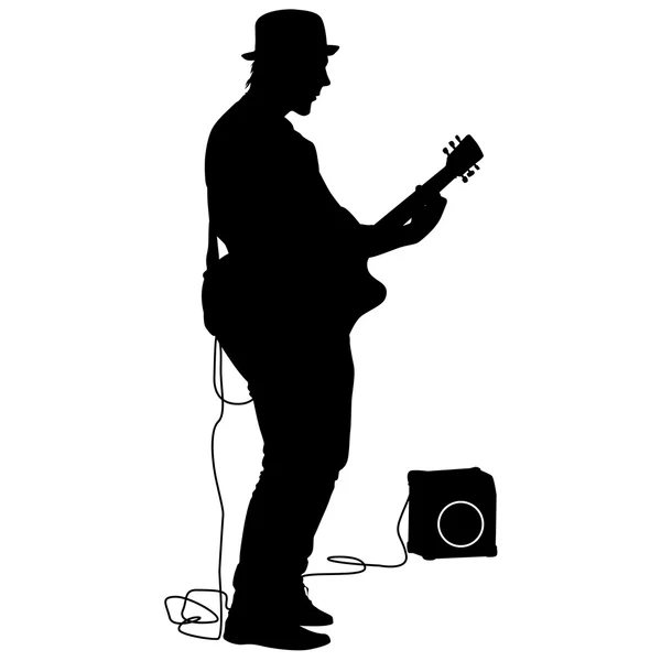 Silhouet muzikant speelt gitaar. Vectorillustratie — Stockvector