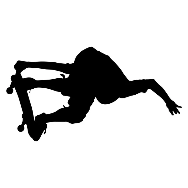 Silhuetas um skatista executa salto. Ilustração vetorial —  Vetores de Stock