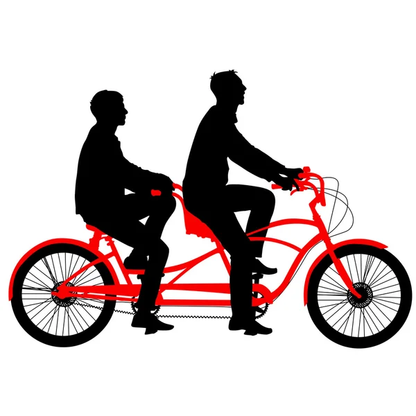 Silhueta de dois atletas em bicicleta tandem . — Vetor de Stock