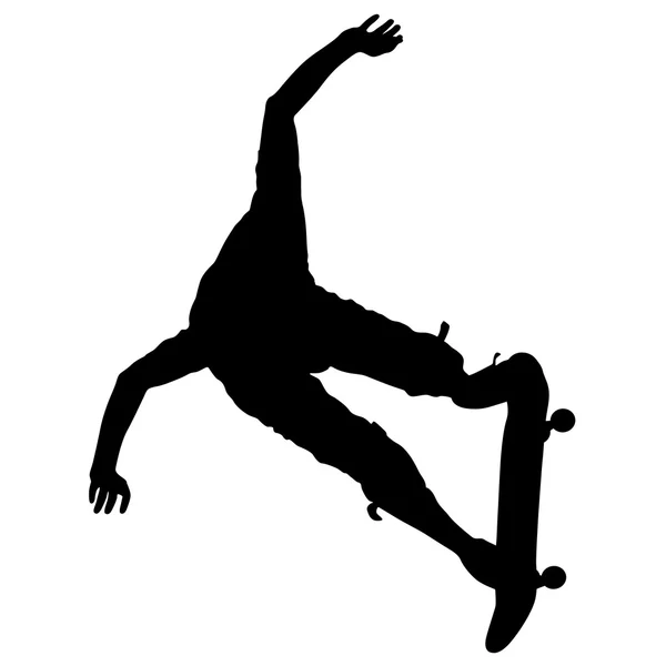 Silhouette uno skateboarder esegue il salto. Illustrazione vettoriale — Vettoriale Stock