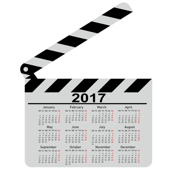 Calendar for 2017, movie clapper board. Vector Illustration — Stock Vector