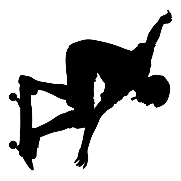 Silhuetas um skatista executa salto. Ilustração vetorial —  Vetores de Stock
