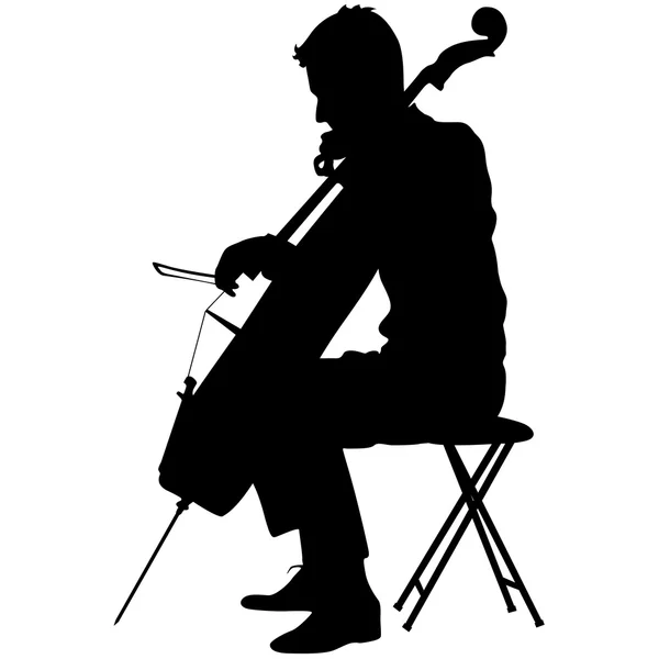 Siluetas un músico tocando el violonchelo. Ilustración vectorial — Vector de stock