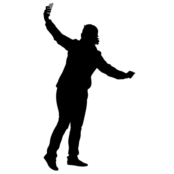 Silhouettes femme prenant selfie avec smartphone sur fond blanc. Illustration vectorielle — Image vectorielle