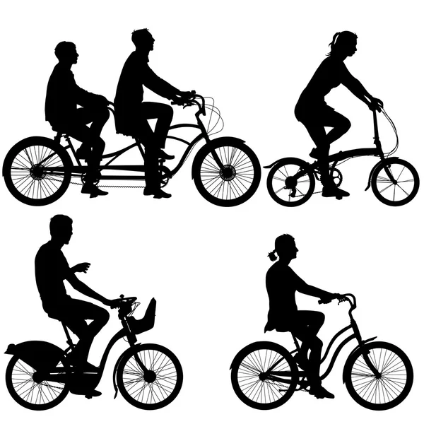 Silhouet van een fietser mannelijke en vrouwelijke instellen vector illustratio — Stockvector