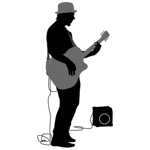 Silhouette zenész gitározik. Vektorillusztráció — Stock Vector