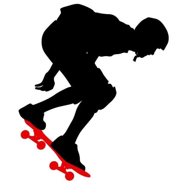 Silhuetas um skatista executa salto. Ilustração vetorial — Vetor de Stock