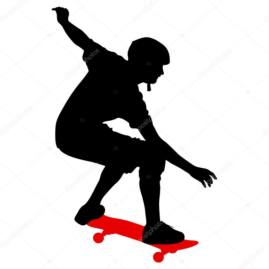 Silhouettes a skateboarder performs jumping. Vector illustration