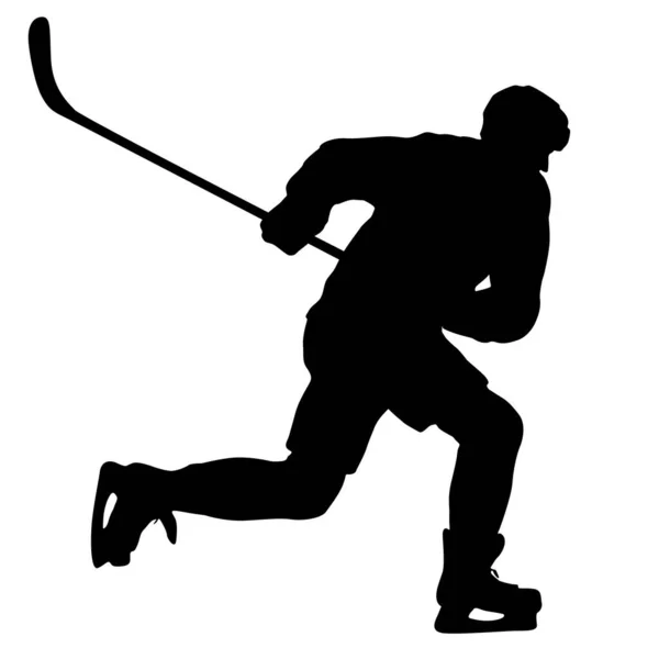 Silhouette Joueur Hockey Sur Fond Blanc — Image vectorielle