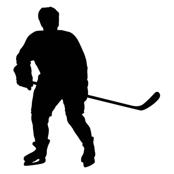 Silhouette Del Giocatore Hockey Sfondo Bianco — Vettoriale Stock