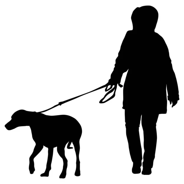 Σιλουέτα Της Γυναίκας Και Του Σκύλου Λευκό Φόντο — Διανυσματικό Αρχείο