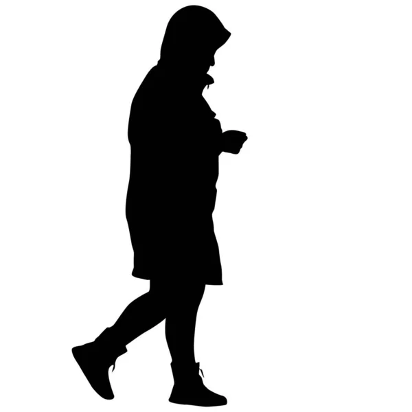 Silhouette Walking Girl White Background — Stock Vector