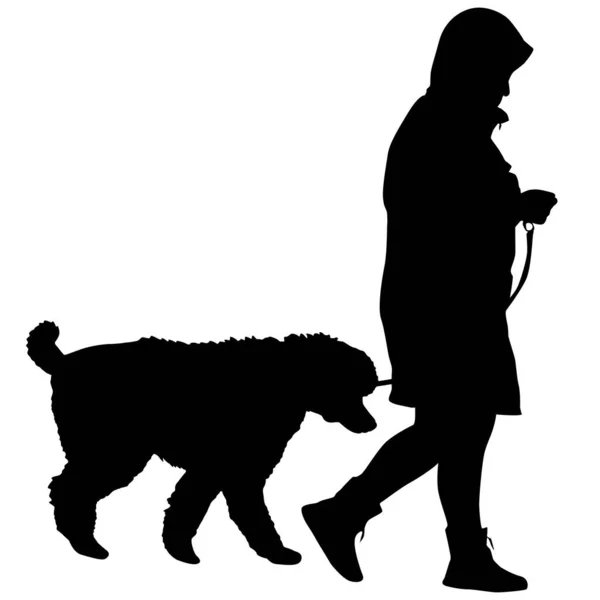 Siluet Wanita Dan Anjing Latar Belakang Putih - Stok Vektor