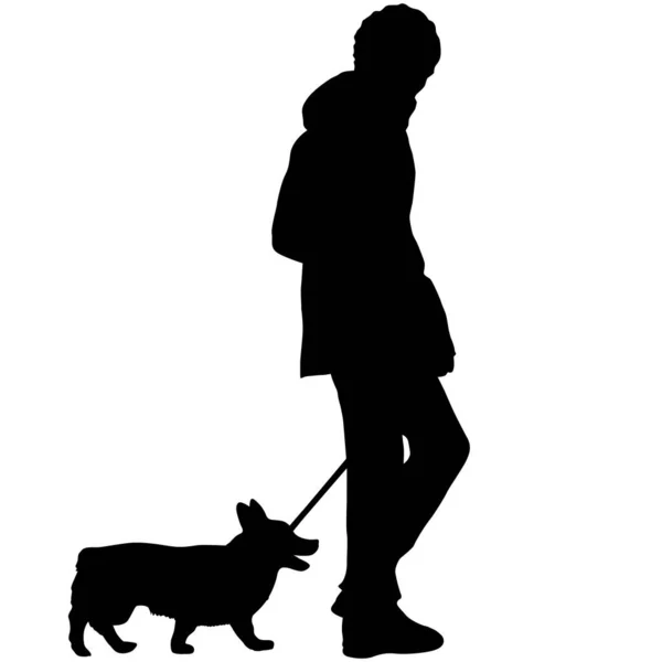 Silhouette Von Frau Und Hund Auf Weißem Hintergrund — Stockvektor