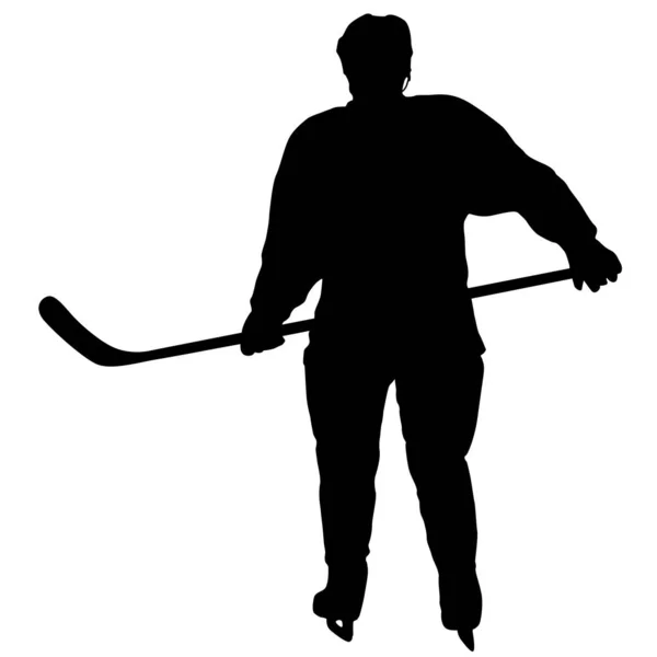 Silhouette Hockey Player White Background — Stock Vector