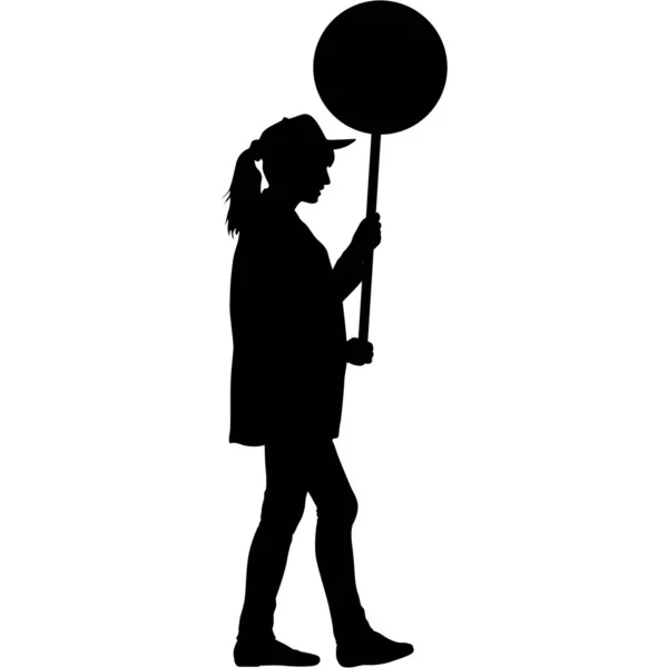 白い背景にバナーを持つ女性の黒のシルエット — ストックベクタ