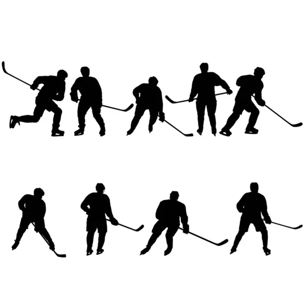 Set Von Silhouetten Von Hockeyspieler Auf Weißem Hintergrund — Stockvektor