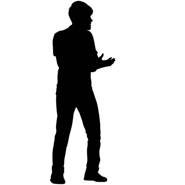 Silhouettes Noires Homme Avec Bras Levé Sur Fond Blanc — Image vectorielle
