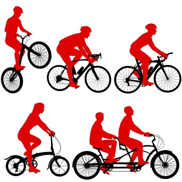 在白色背景上设置连续骑自行车者的轮廓 — 图库矢量图片#