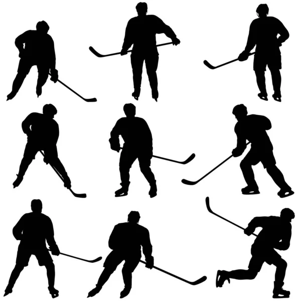 Set Von Silhouetten Von Hockeyspieler Auf Weißem Hintergrund — Stockvektor