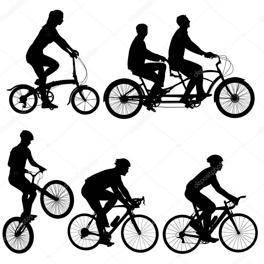 Set silhouette of a tandem cyclist on a white background.