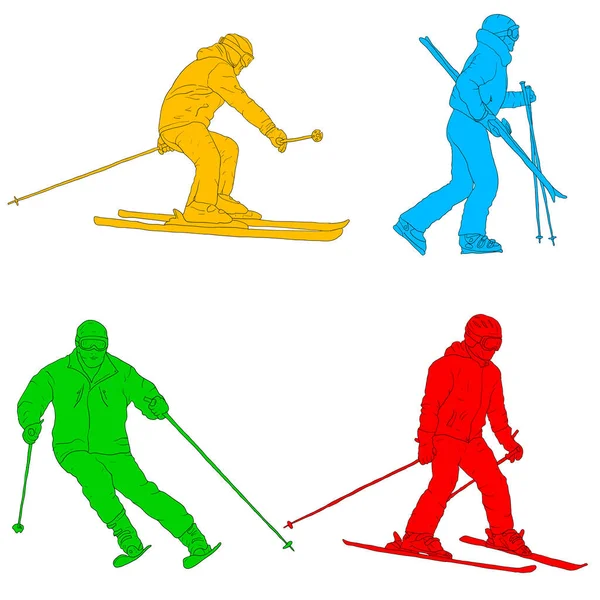 Çizimleri Siluetleri Snowboardcuları Beyaz Arkaplan Resimlemesine Ayarla — Stok Vektör