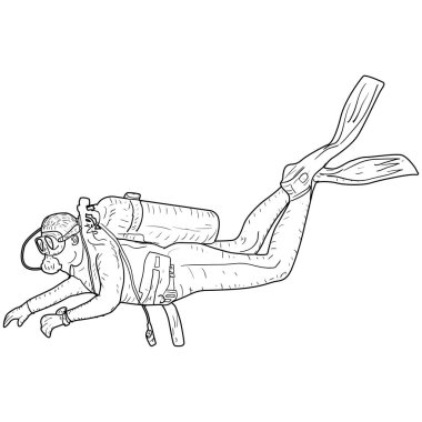 Beyaz arkaplanda scuba dalgıçlarının eşkalini çiz.