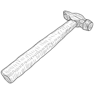 Beyaz arka planda siluet el çekiç çizimi.