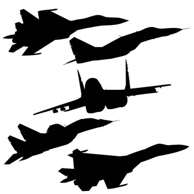 Silüet askeri savaş uçağını beyaz arka plana ayarla.