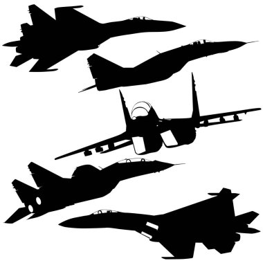Silüet askeri savaş uçağını beyaz arka plana ayarla.