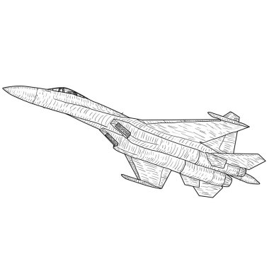 Siluet askeri savaş uçağı beyaz arka planda.