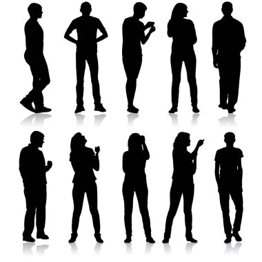 Beyaz Arkaplanda Duran Siluet Grubu.