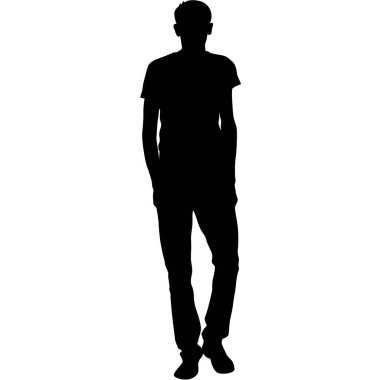 Beyaz arka planda yürüyen bir adamın silüeti..
