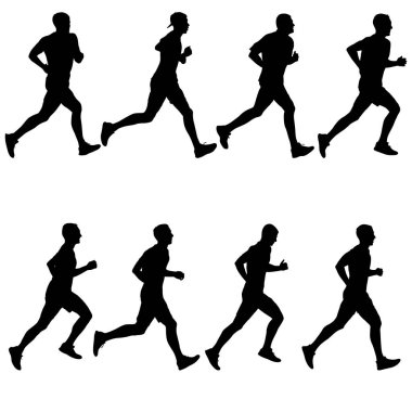 Siluet seti. Beyaz arkaplandaki sprint koşucuları.