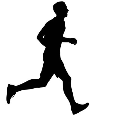 Siyah Siluetler Koşucular beyaz arka planda koşucular.