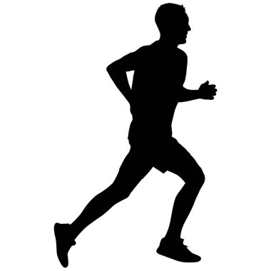 Siyah Siluetler Koşucular beyaz arka planda koşucular.