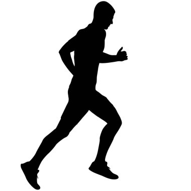 Siyah Siluetler Koşucular beyaz arka planda koşucular.