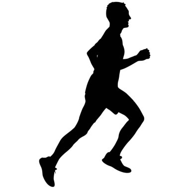 Siyah Siluetler Koşucular beyaz arka planda koşucular.