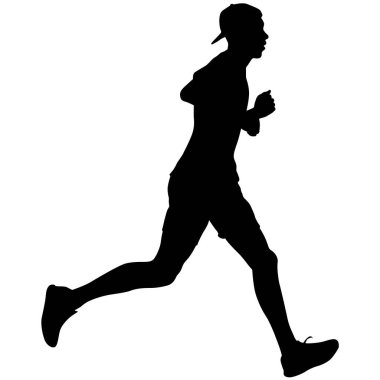 Siyah Siluetler Koşucular beyaz arka planda koşucular.